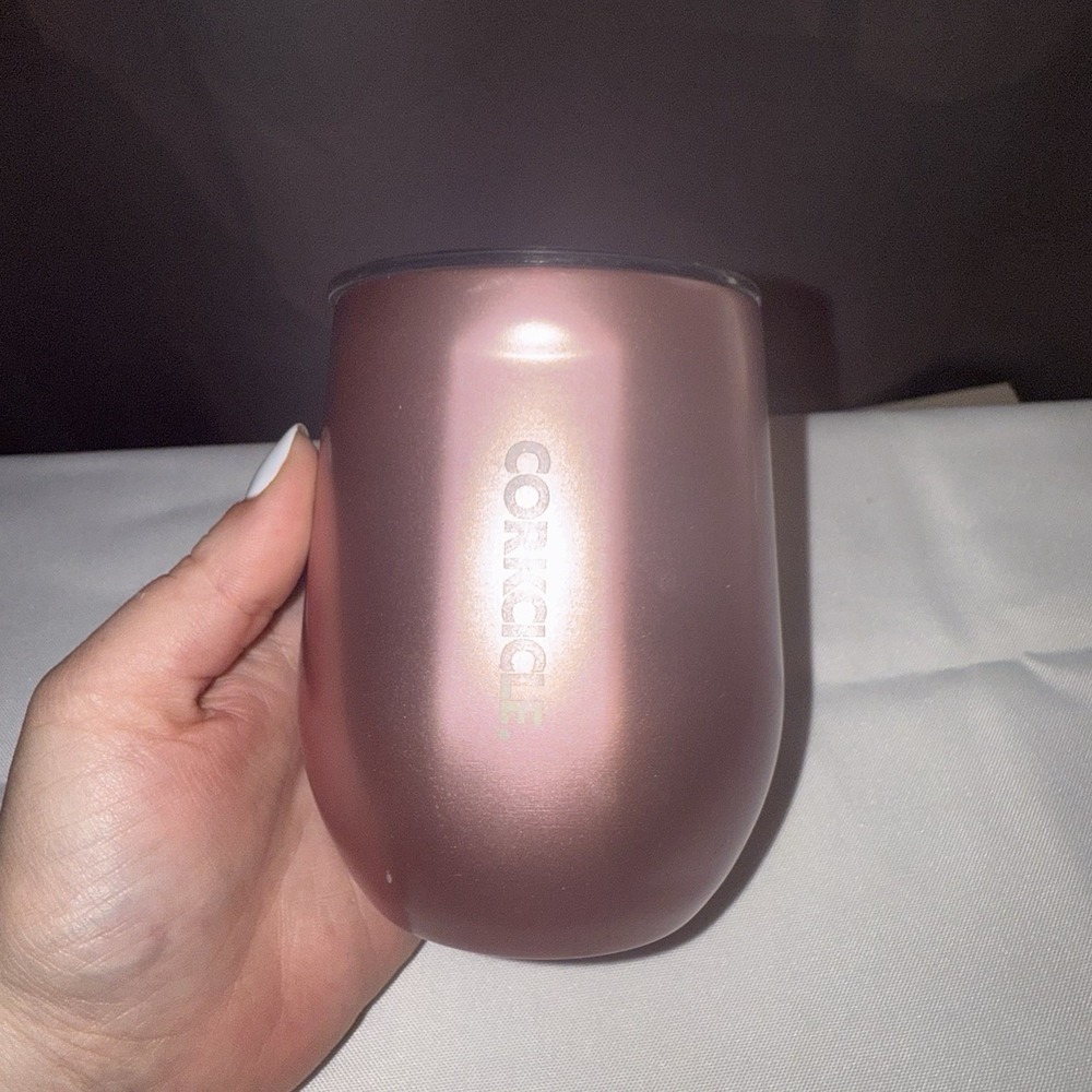 Corkcicle Rose Gold Wine Drink Tumbler 12 oz Stainless Steel 9 Hrs Cold Pink